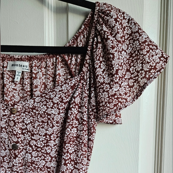 Monteau Floral Print Rust Dress, Size S - Picture 3 of 7